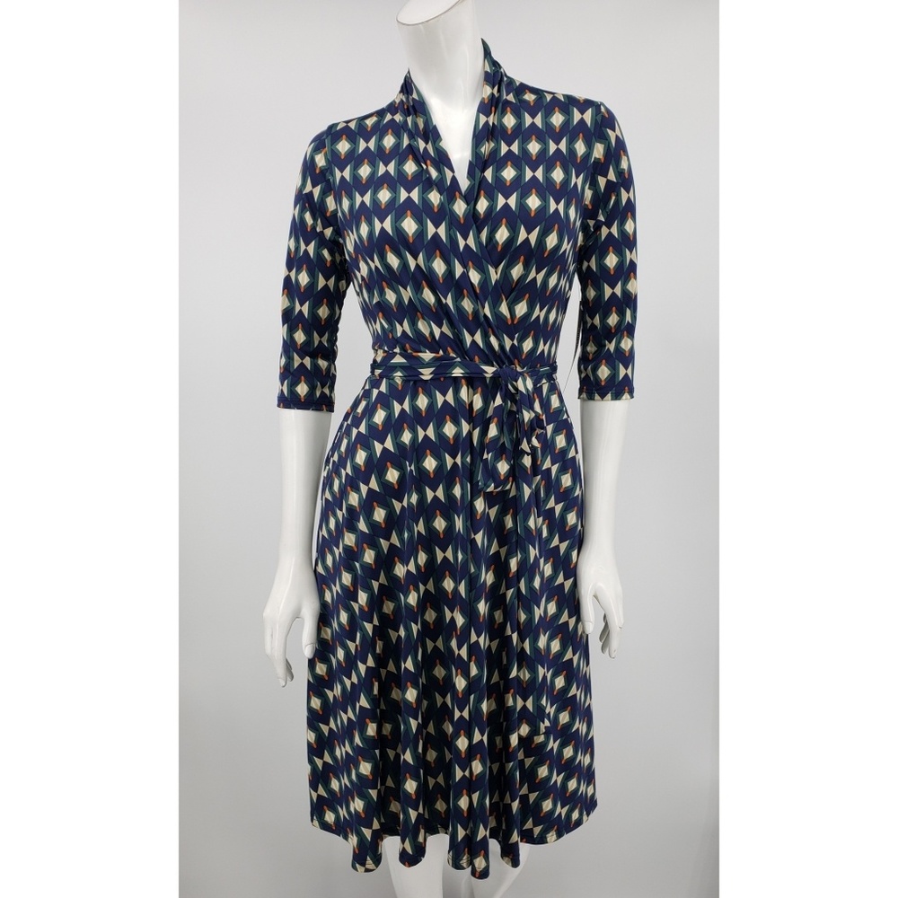 Audrey Whitmore Navy Geometric Pattern Wrap Dress